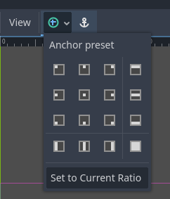 The Anchor preset dropdown in the toolbar, showing a grid of preset positions like top-left, centre, and full rect.