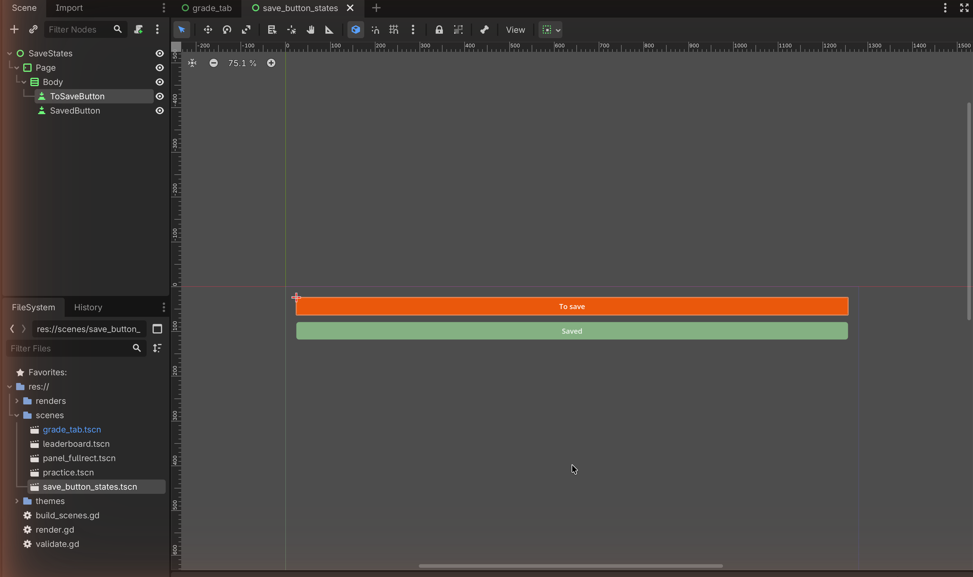 Scene dock with ToSaveButton selected and the wide orange "To save" button in the viewport